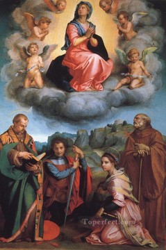 アンドレア・デル・サルト Painting - 聖母と四聖人のルネサンスのマニエリスム アンドレア デル サルト